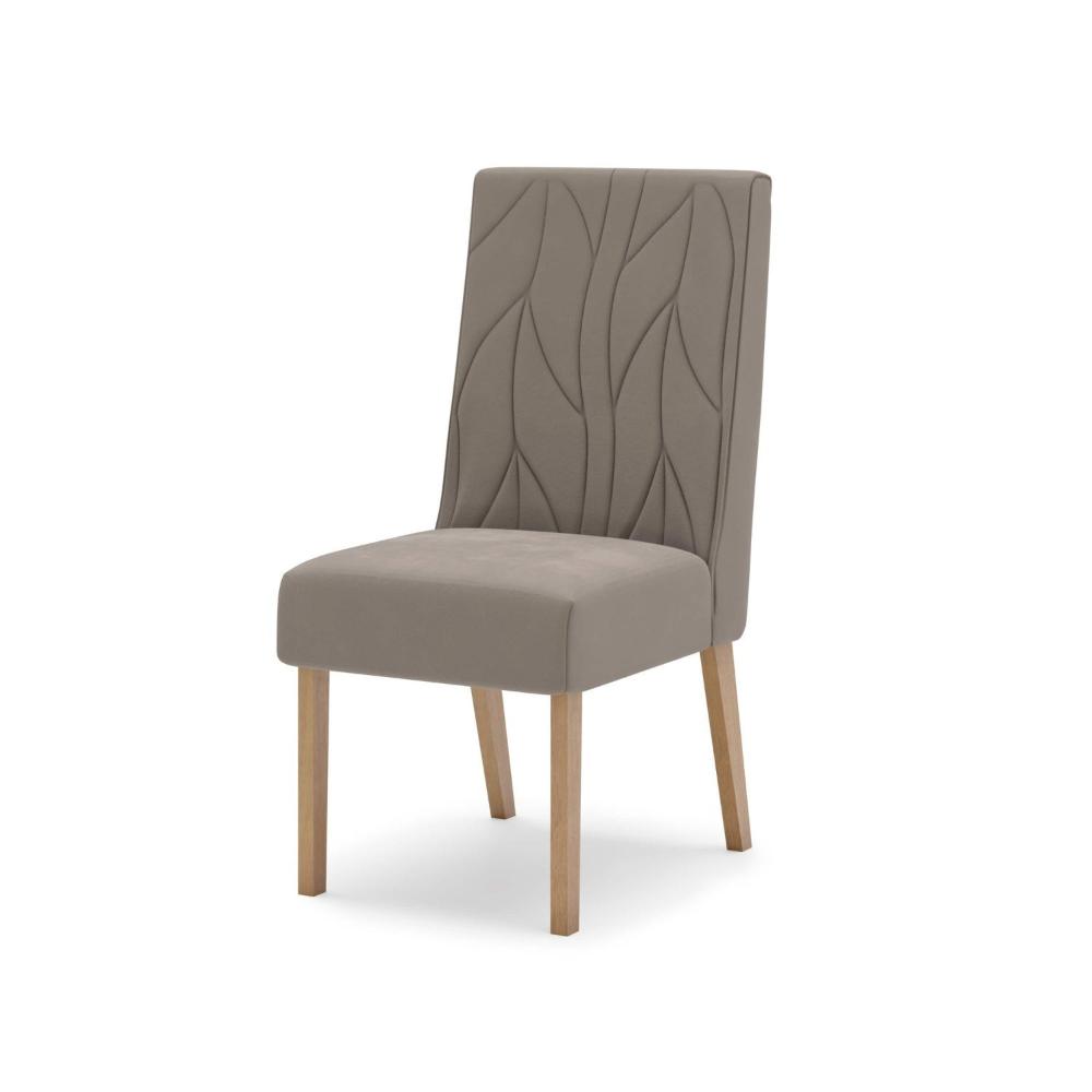 Conjunto Sala Jantar Letícia Mesa 160 Cm Canto Arredondado com Vidro 6 Cadeiras Espresso Móveis Nature/Off White/Marrom Amêndoa