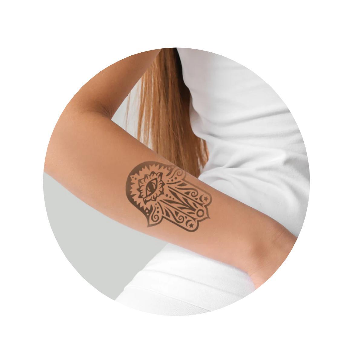 Miniatura Tatuagem Temporária Mão De Fatima Olho Modelo 9X6Cm