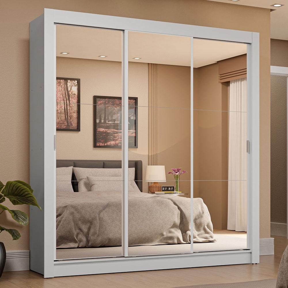 Miniatura Guarda-Roupa Casal 3 Portas de Correr de Espelho 4 Gavetas Sublime Plus Madesa Branco