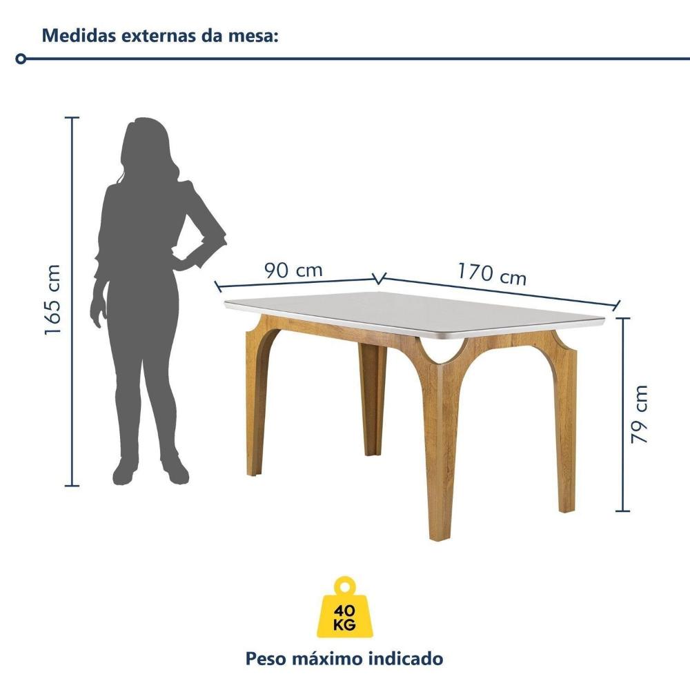 Conjunto Mesa Melina 170cm X 90cm com 6 Cadeiras Carolina Tampo Smart Plus com Vidro Cinamomo/Off White/Bege Claro