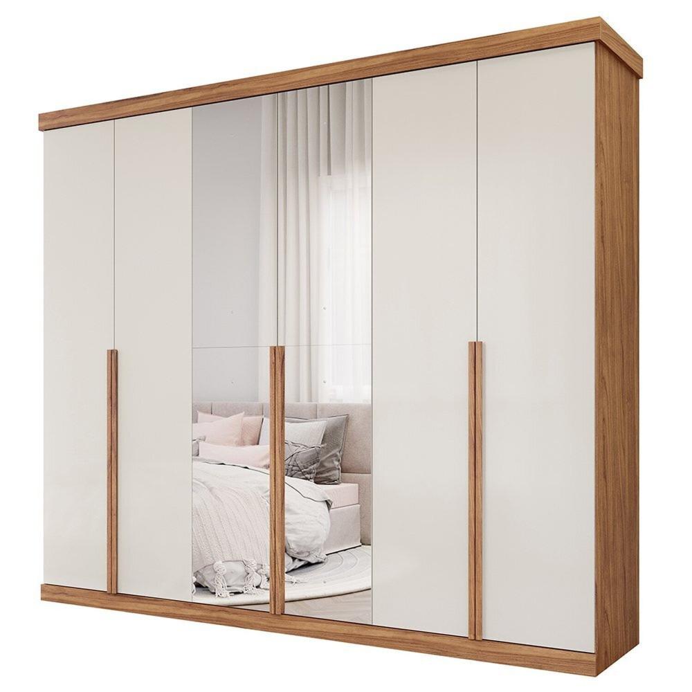 Miniatura Guarda-roupa Casal 267,60cm 6 Portas com Espelho 100% Mdf Linhares Espresso Móveis Cinamomo/Off White