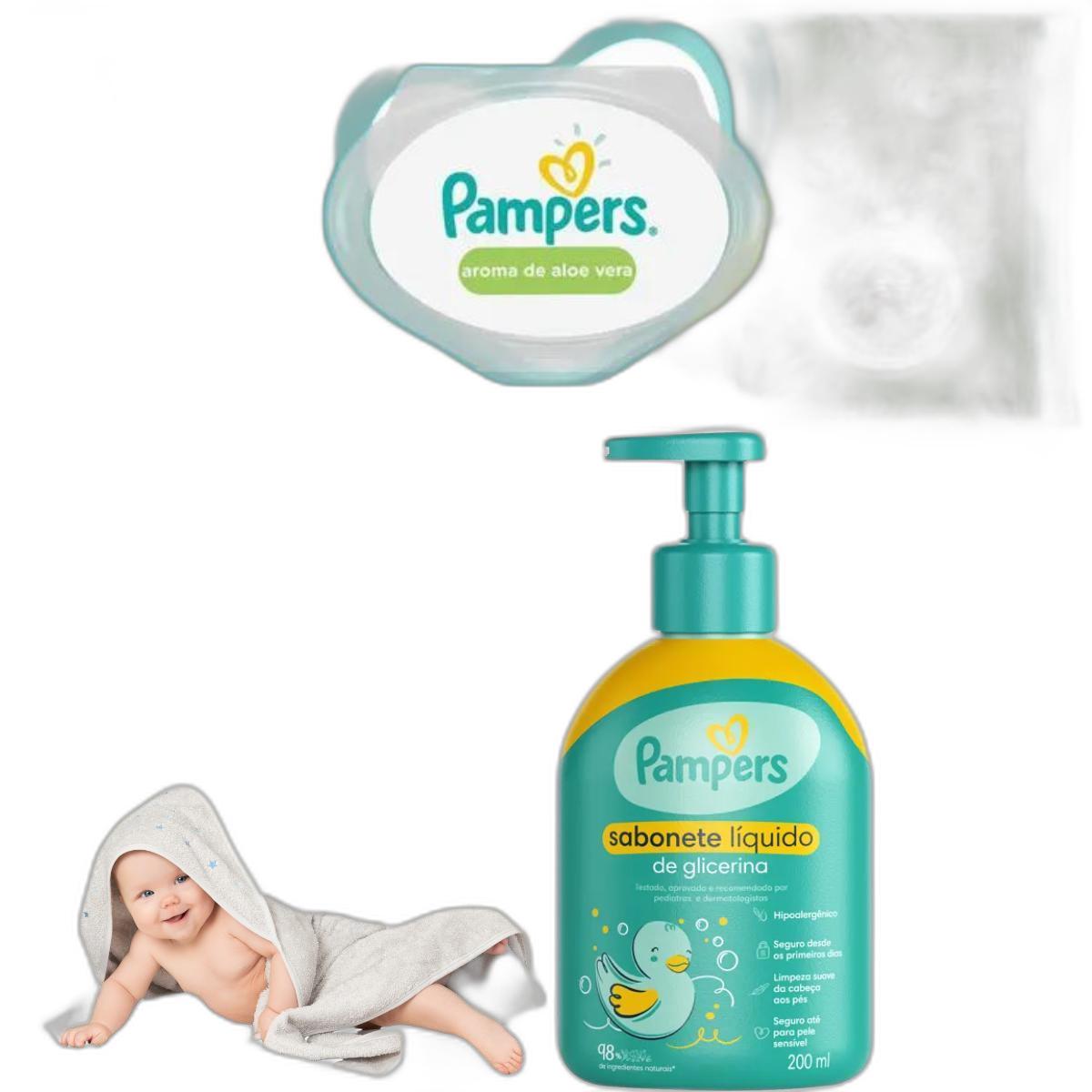 Miniatura Kit Pampers Baby Sabonete Liquido Lenços Umedecidos Bebê