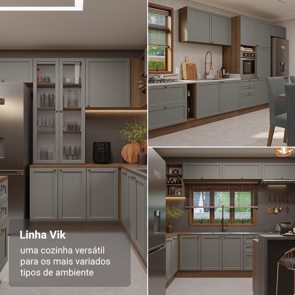 Miniatura Armário de Cozinha Compacta 180 cm Rustic/Cinza Vik Madesa 01 Rustic/Cinza