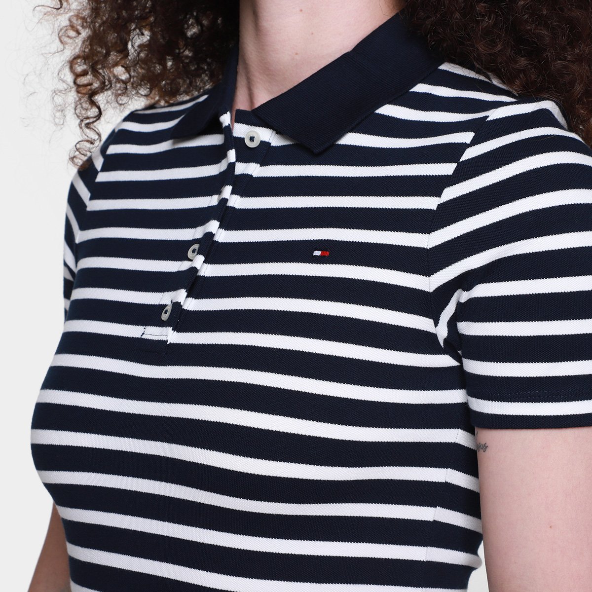 Miniatura Camisa Polo Tommy Hilfiger 1985 Feminina Preto+Branco - M