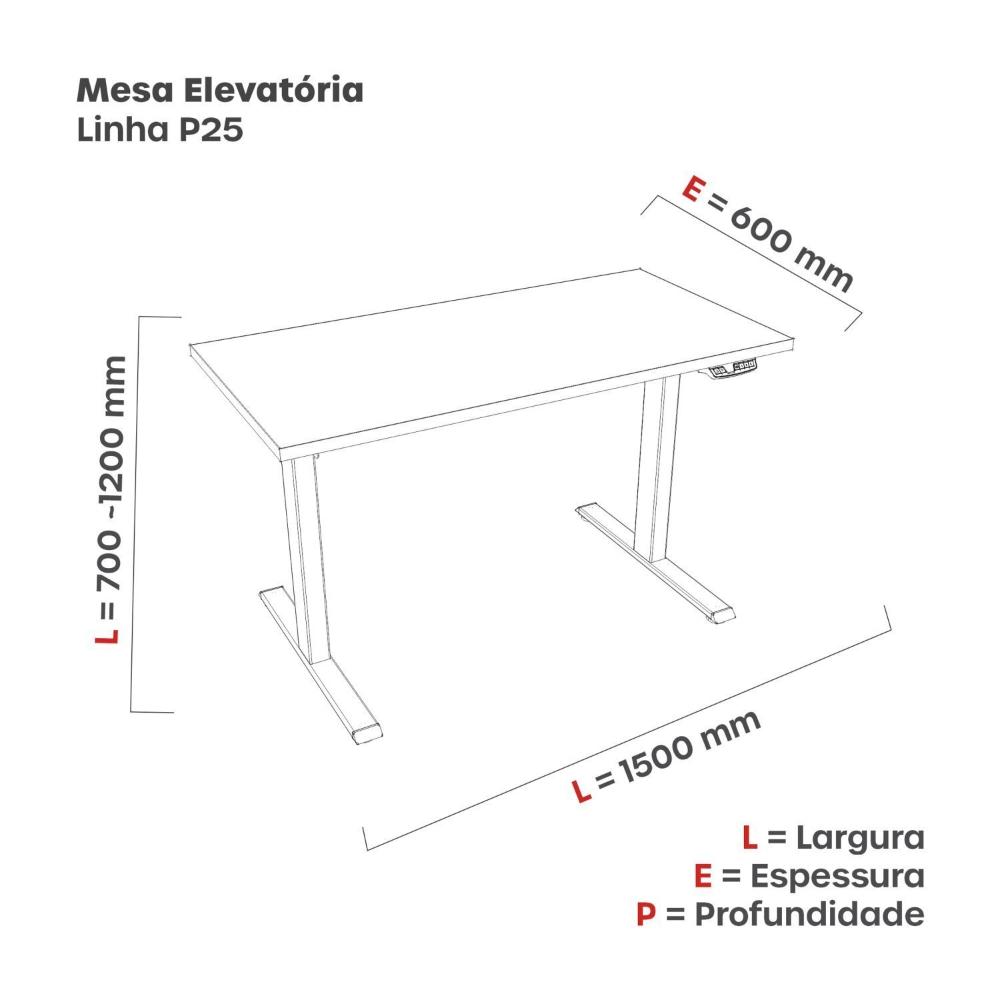 Miniatura Mesa com Regulagem de Altura Elétrica Escrivaninha 150cm Mee1500p25 Mesa Elevatória Elétrica 1500x600mm Mee1500p25 Nogueira Casablanca/Preto