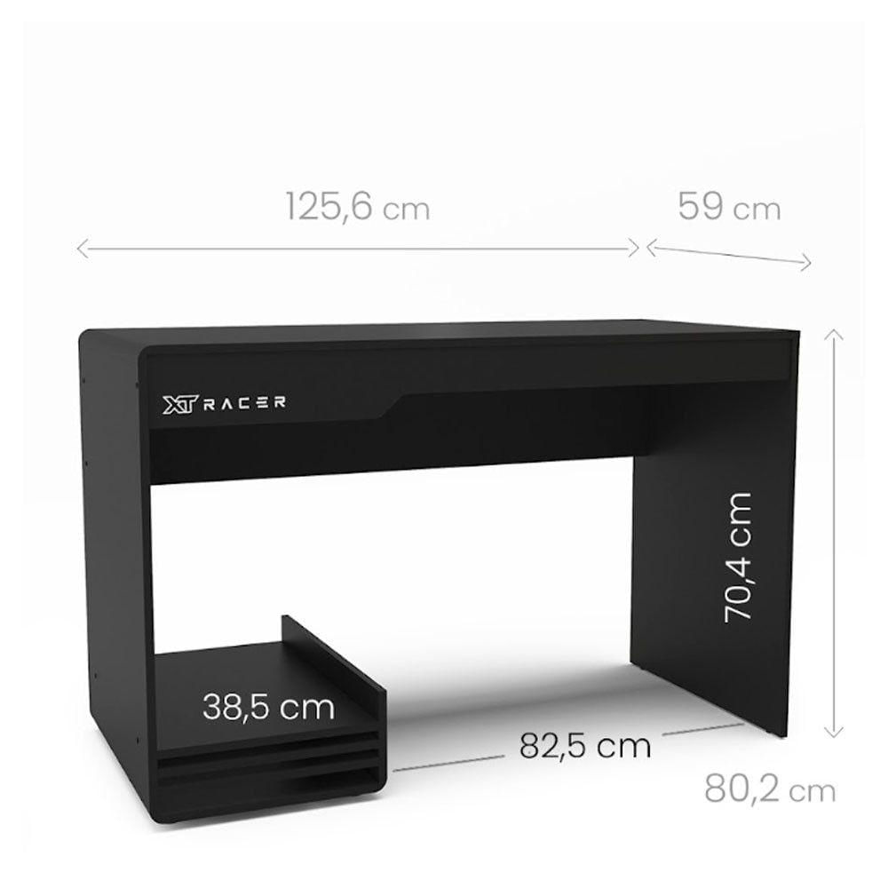 Miniatura Mesa Gamer e Escritório Xt Racer Line Preto Politorno Preto com Branco
