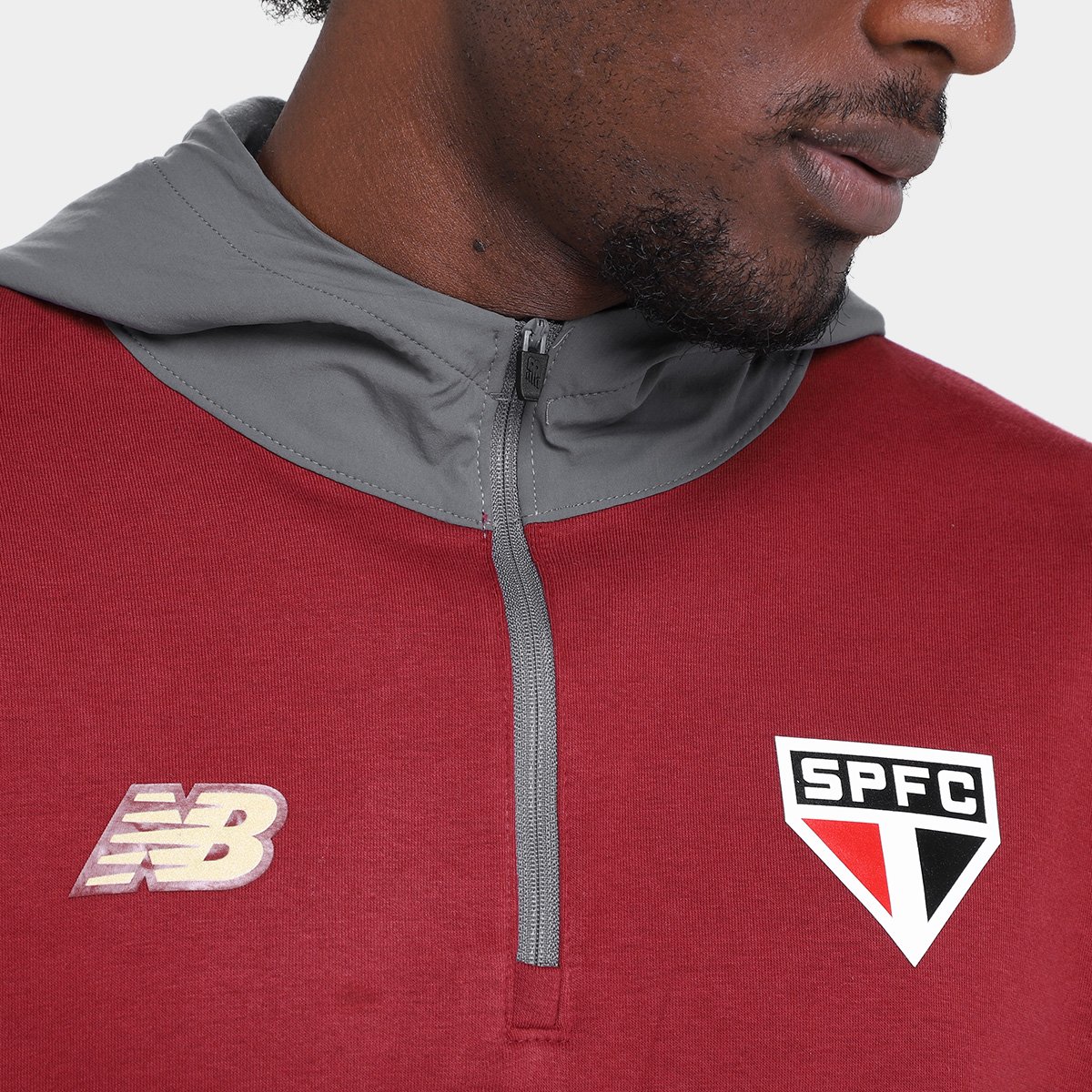 Miniatura Moletom C/ Capuz São Paulo 25/26 Viagem New Balance Masculino Vermelho+Cinza - EGG