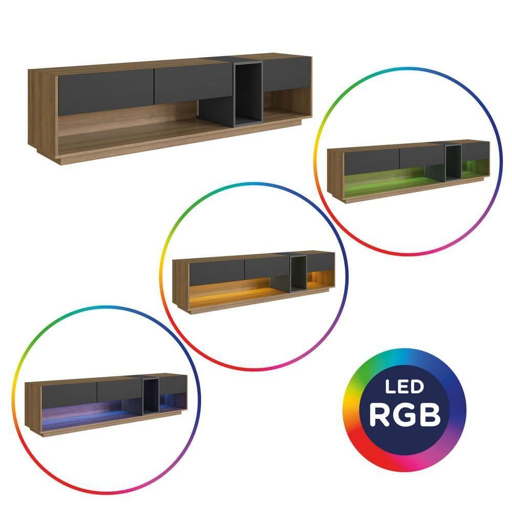 Miniatura Rack Moderno Com Led 03 Gavetas 180cm Mel Grafite Proddy Mel Grafite