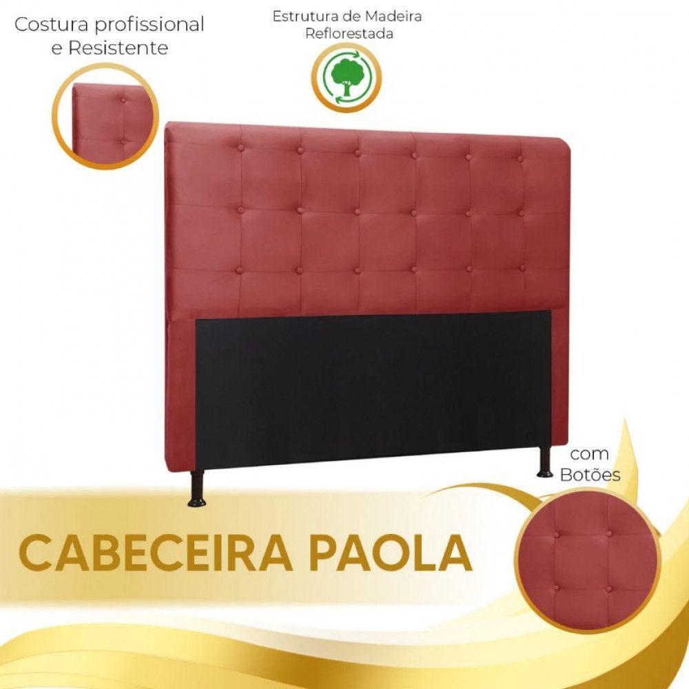 Miniatura Cabeceira Cama Box Quarto King Size Paola 195 Cm Veludo Speciale Home Vermelho