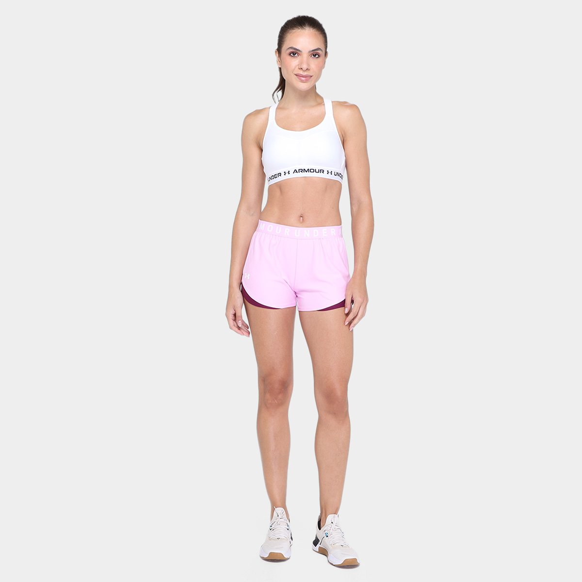 Miniatura Short Under Armour Play Up 3.0 Feminino Roxo+Branco - G