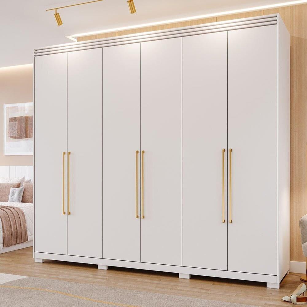Miniatura Guarda-roupa Casal 240cm 6 Portas 6 Gavetas Espelho Interno Giratório 100% Mdf Turim Espresso Móveis Branco