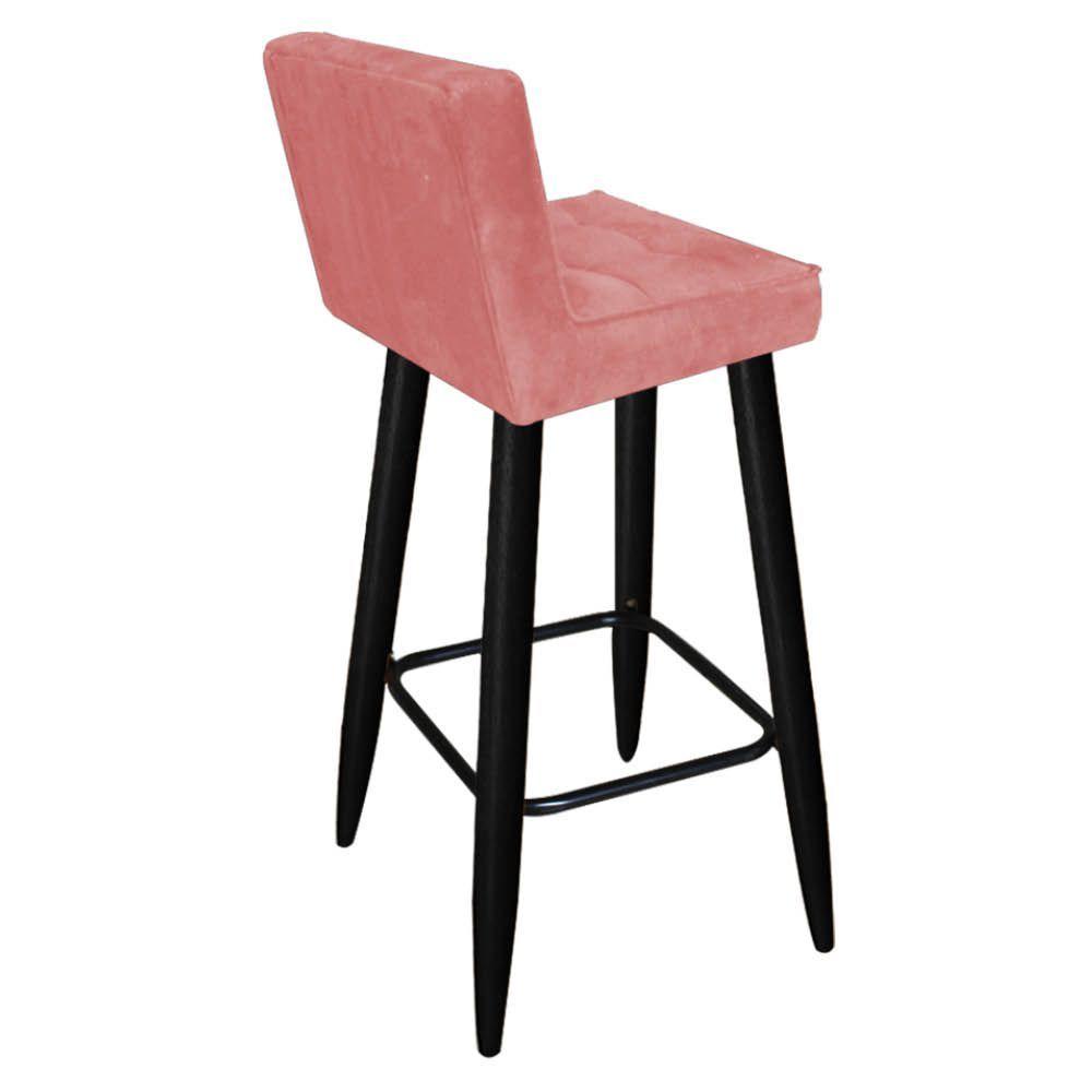 Miniatura Banqueta Alta Lucy Com Encosto Cozinha Bar Balcão Bistrô Pé Palito Preto Suede Rose Gold