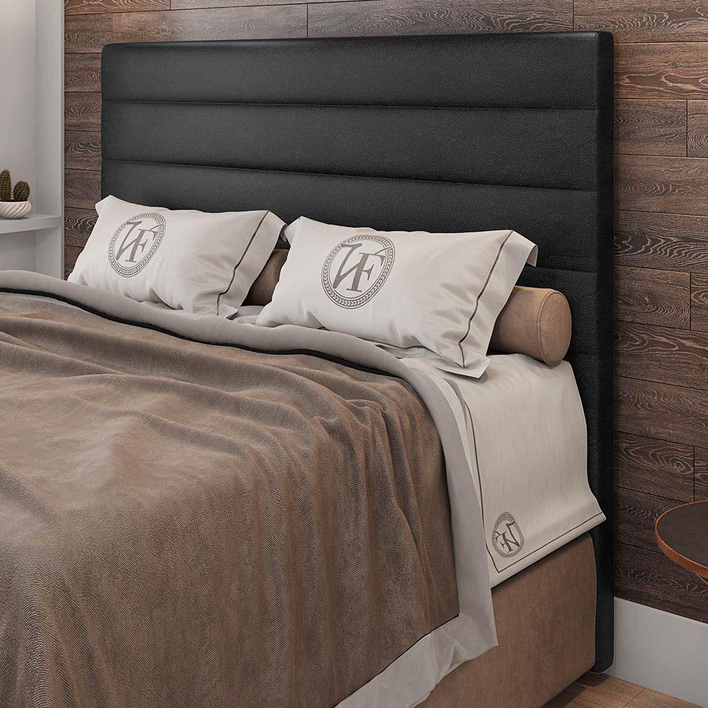 Cabeceira Cama Box Casal Queen Size Natali 160cm Sintético Preto