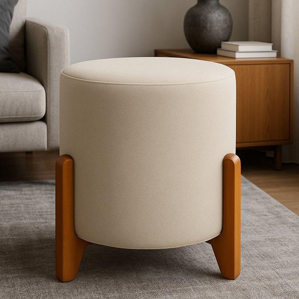 Miniatura Kit 2 Puffs Orgânicos Boucle Thor Com Pés De Madeira - 7 Decor Prata