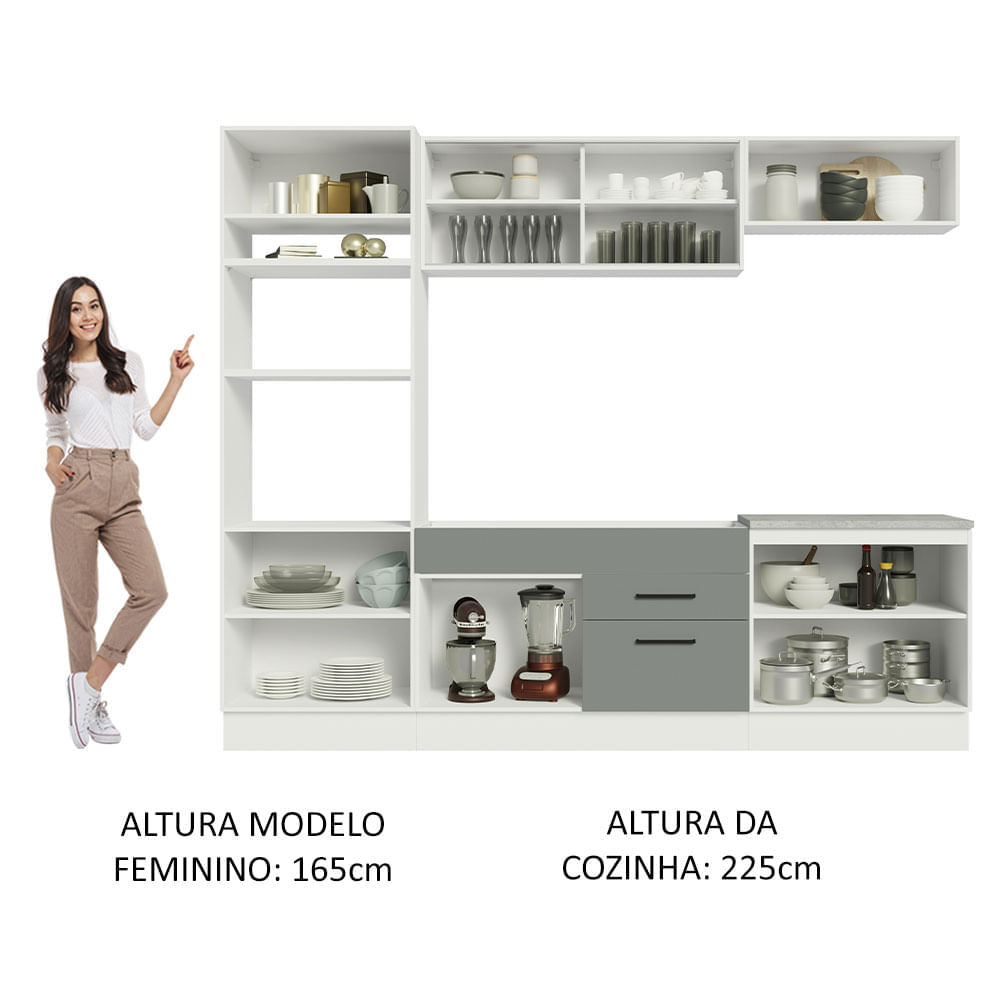 Miniatura Cozinha Completa Madesa Agata 270003 com Armário e Balcão (Sem Tampo e Pia) Branco/Cinza Cor:Branco Cinza