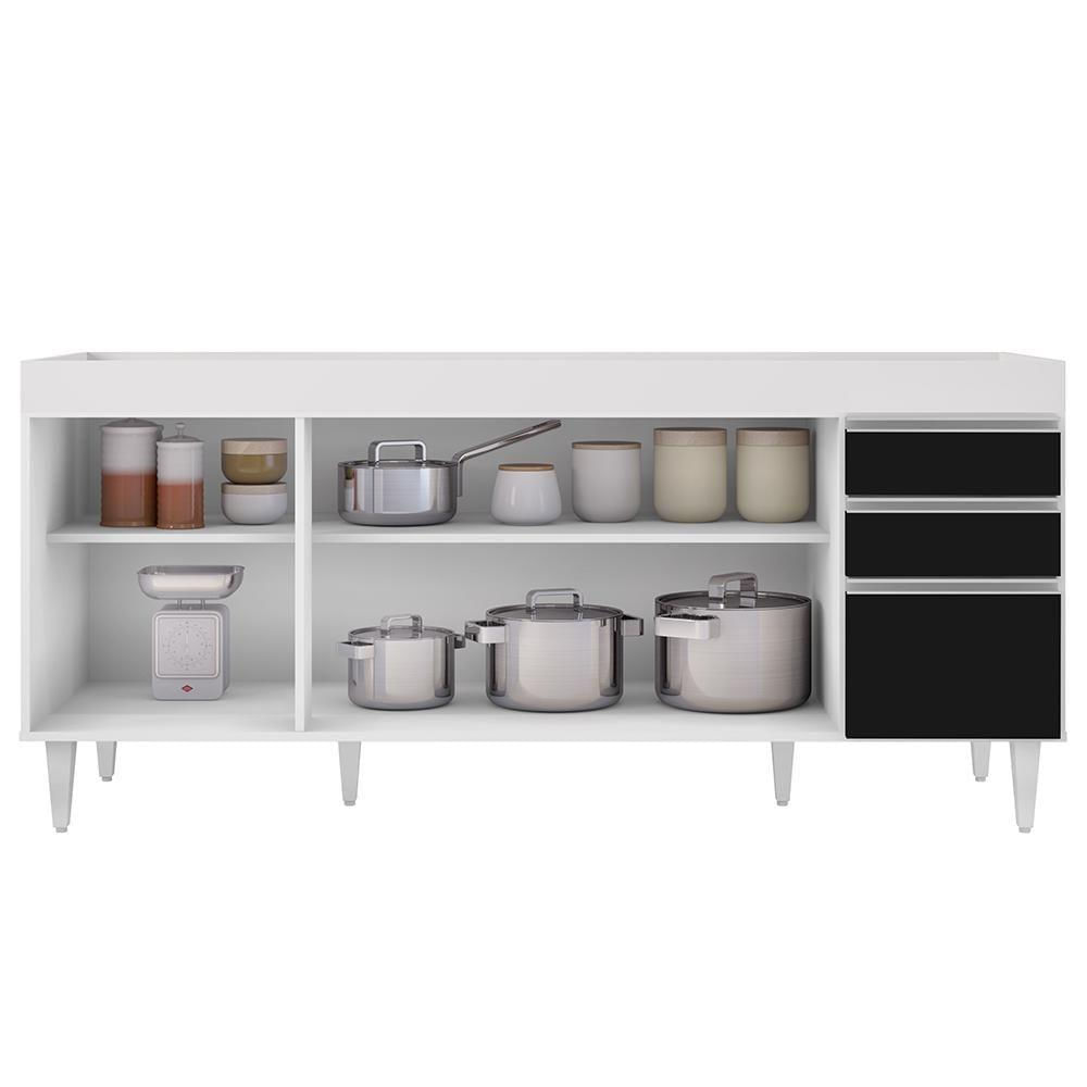 Miniatura Balcão Gabinete Para Pia 180cm Sem Tampo Dallas Branco-preto - Lumil