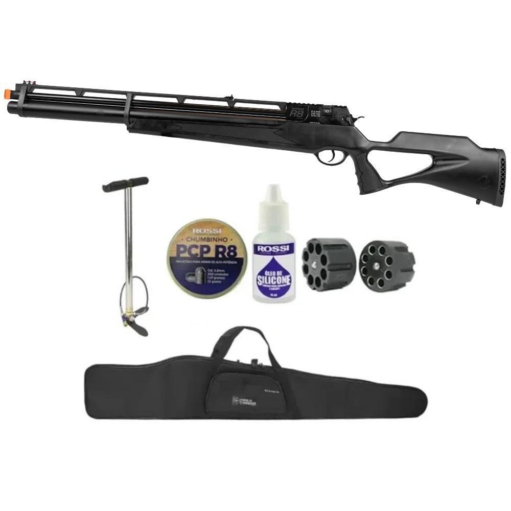 Miniatura Carabina Pressão Pcp Rossi R8 G3 Black Std 5,5 Bomba Itens