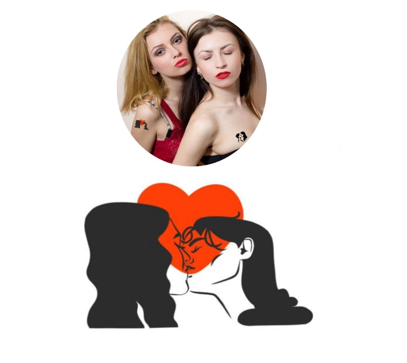 Miniatura Tatuagem Temporária Orgulho Beijo Gay Lésbica Amor