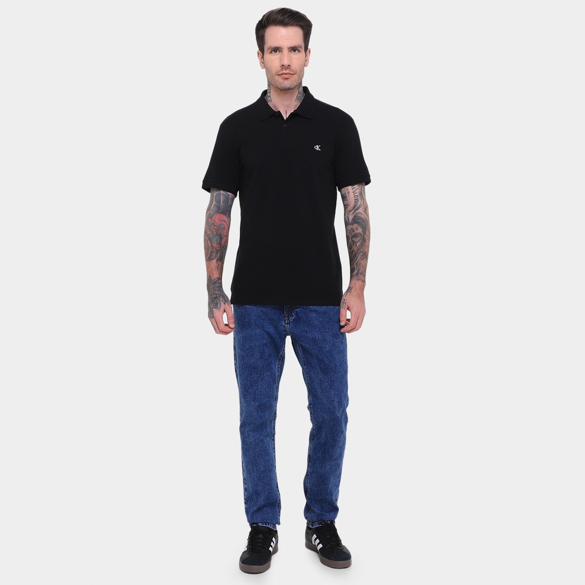 Miniatura Camisa Polo Calvin Klein Logo Bordado Masculina Preto - G