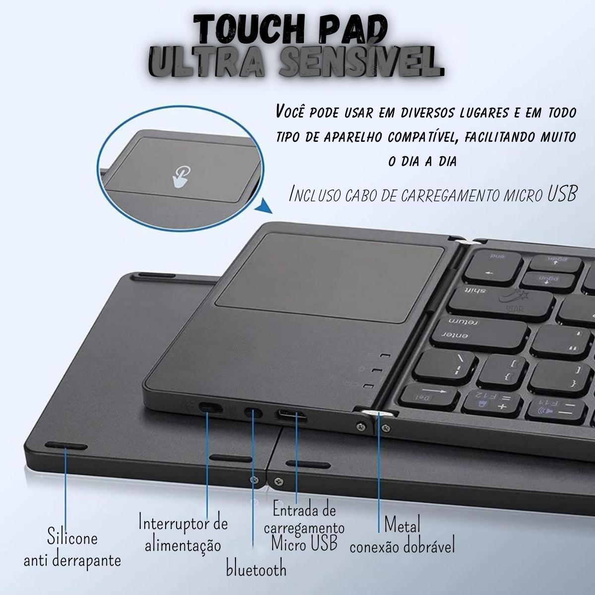 Miniatura Teclado Touchpad Sem Fio Dobrável Bluetooth Para Notebook Tv