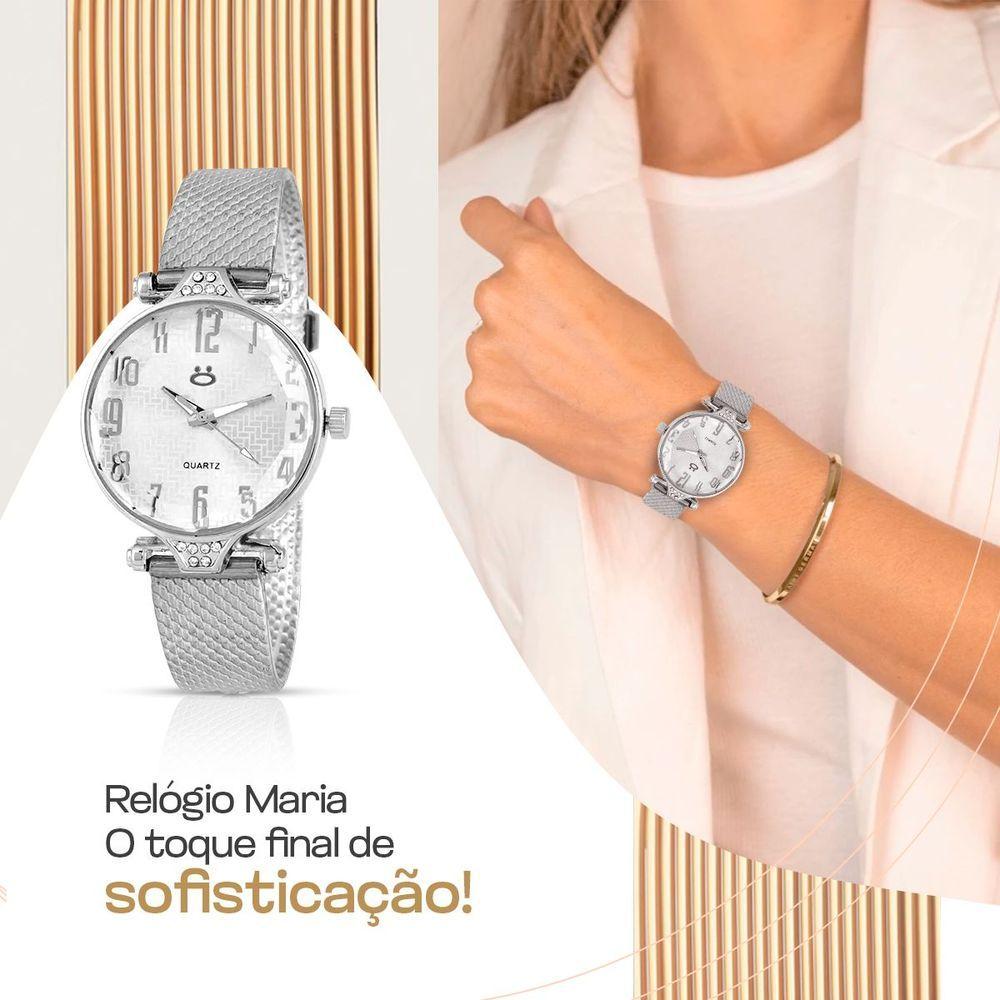 Miniatura Relogio Feminino Prata Aço Colar Brinco Coração Casual