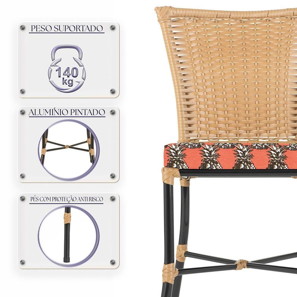 Miniatura Jogo Cadeira De Jantar Em Alumínio E Fibra Estofado Impermeavel 6 Unidades Ráfia Z31