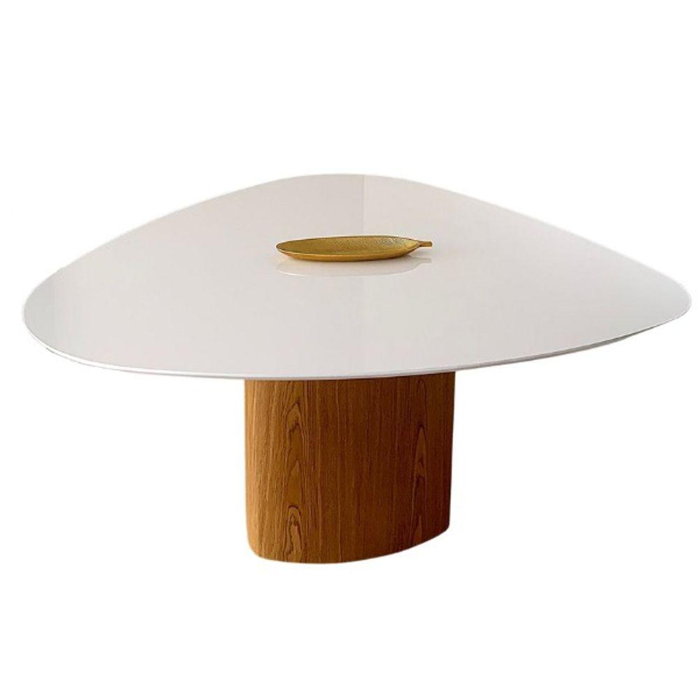 Miniatura Mesa De Jantar Cone Orgânica 100x103 Cm Tampo Laca Branca Base Freijó Cor Marrom