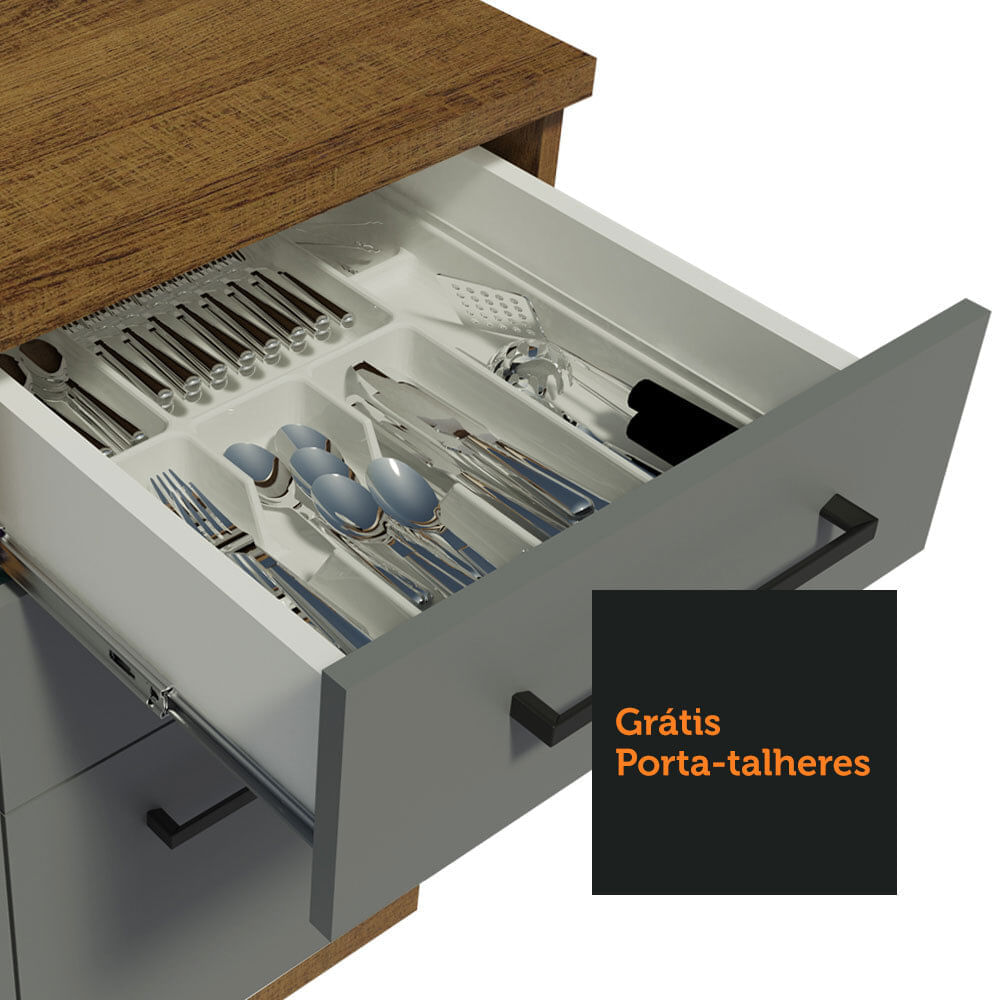 Miniatura Cozinha Compacta Madesa Agata 280002 com Armário e Balcão Rustic/Cinza Cor:Rustic/Cinza