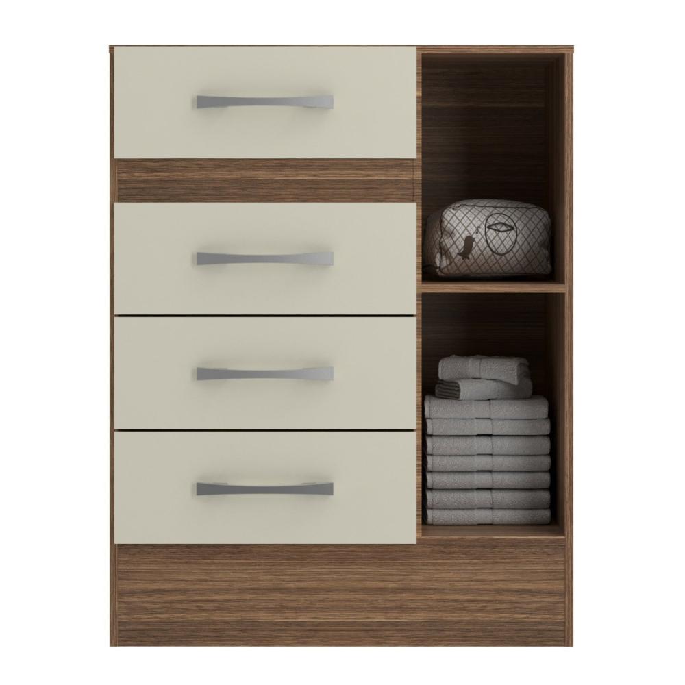 Miniatura Cômoda Sapateira Grande 4 Gavetas 1 Porta Castanho/OffWhite