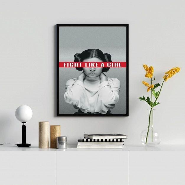 Miniatura Quadro Leia - Fight Like A Girl 24X18Cm - Com Vidro