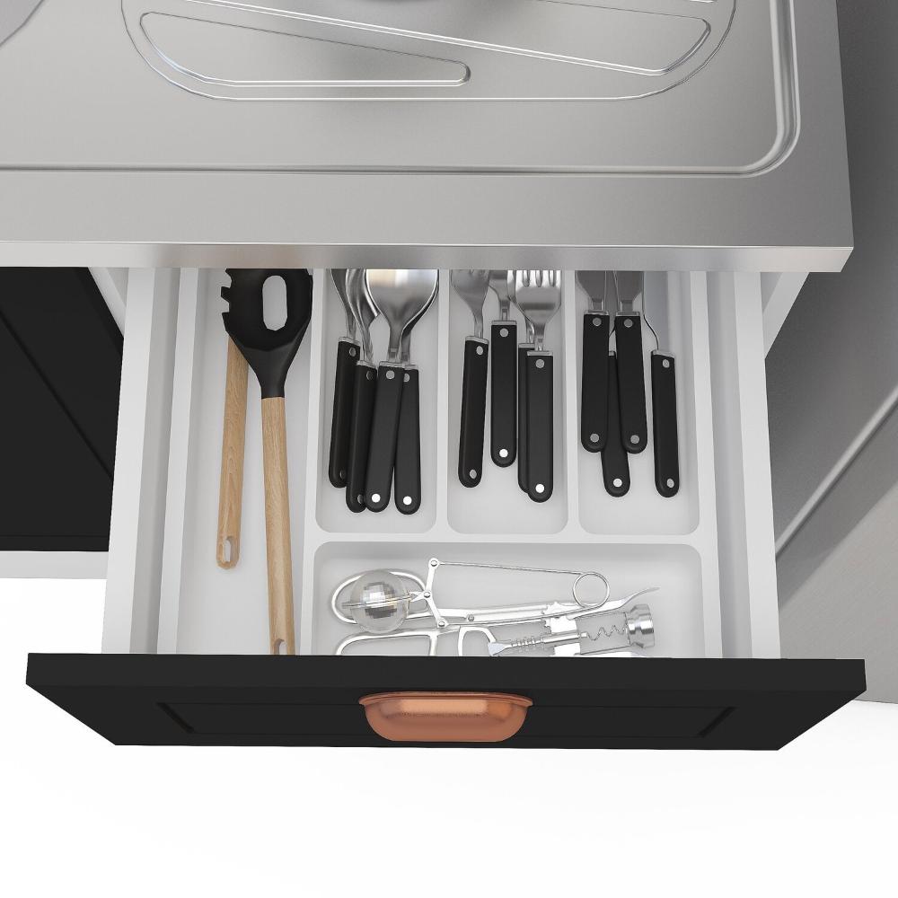 Cozinha Pérola 2 Peças Balcão 2 Gavetas 3 Portas e Balcão 2 Portas Yescasa Branco/Preto