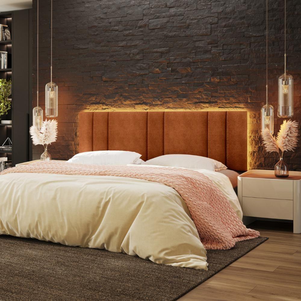 Miniatura Cabeceira King Estofada Com Led Boucle Teracota