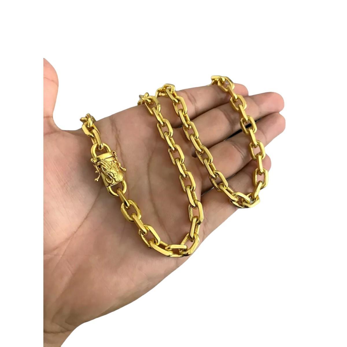 Miniatura Cordão Cadeado 8Mm Fecho Mão Rezando - Banhado A Ouro 18K