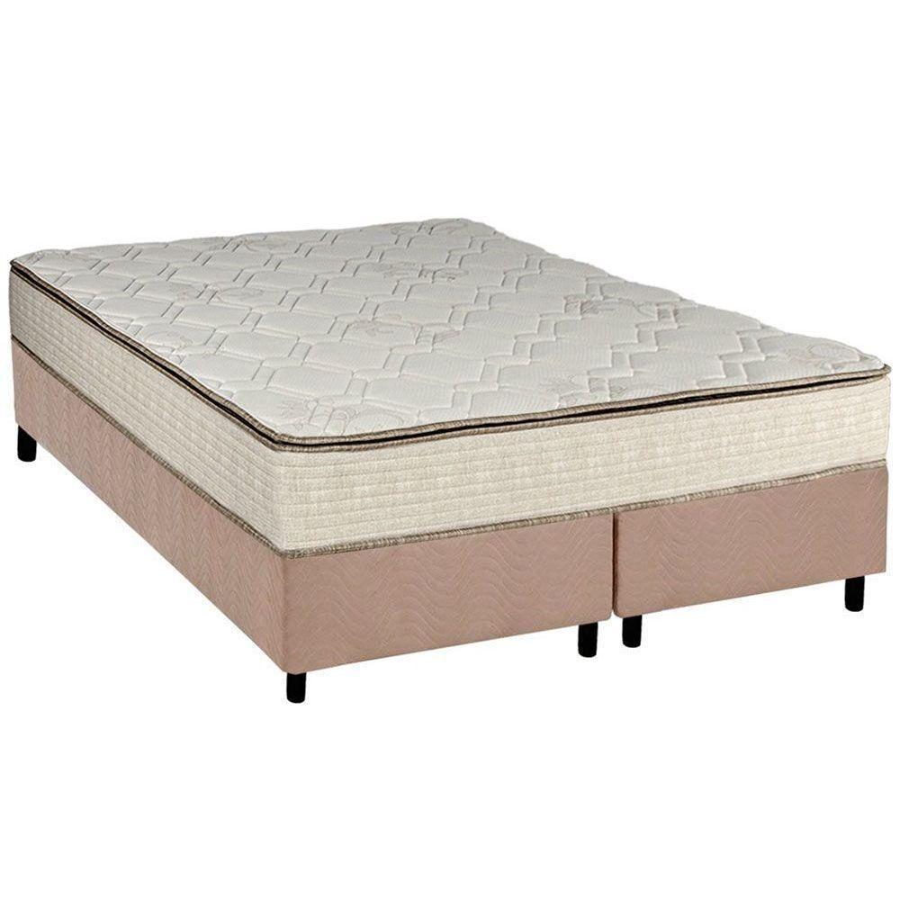 Miniatura Cama Box Queen: Colchão Molas Luckspuma Bonnel Montreal Spring + Base Crc Suede Bege(158X198)