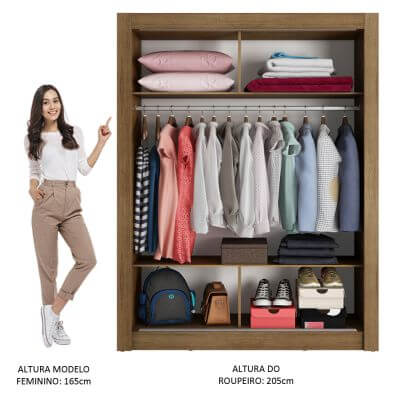 Guarda-Roupa Solteiro Madesa Denver 2 Portas de Correr Rustic/Preto Cor:Rustic/Preto
