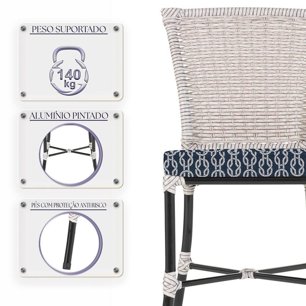 Miniatura Jogo Cadeira De Jantar Em Alumínio E Fibra Estofado Impermeavel 6 Unidades Marmore Z30