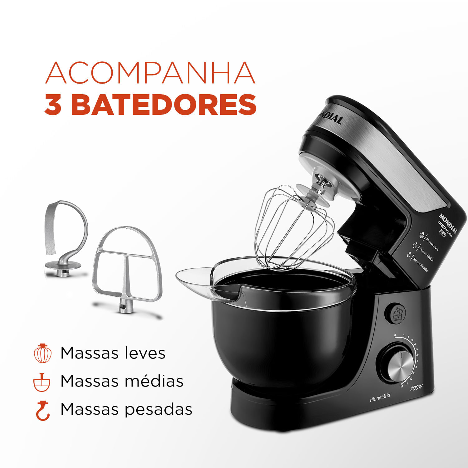 Miniatura Batedeira Planetária Mondial Premium BP-01P-B BATEDEIRA PLANETÁRIA-127V-PRETO/INOX