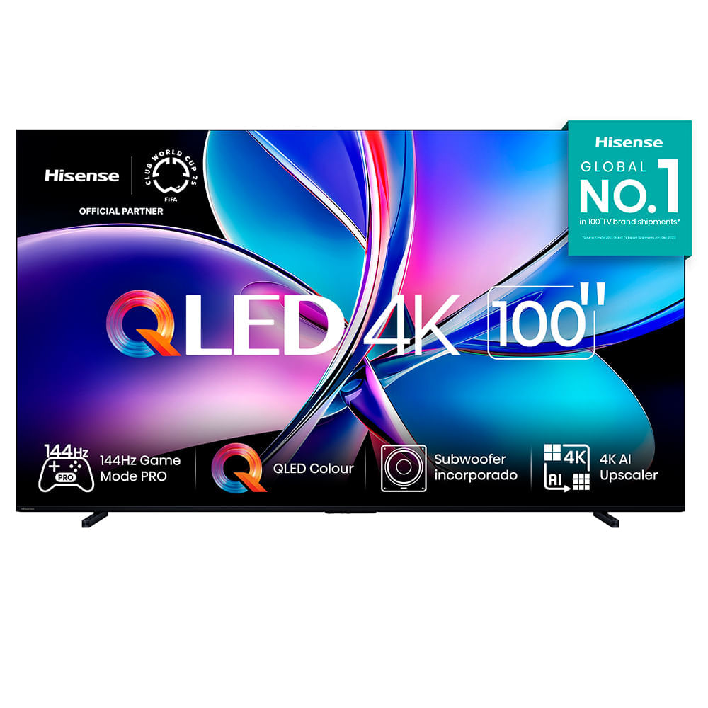 Miniatura Smart TV 4K Hisense QLED 100” Polegadas com Subwoofer Embutido, Modo Jogo Pro, 144Hz e Wi-Fi - 100Q7QG Bivolt