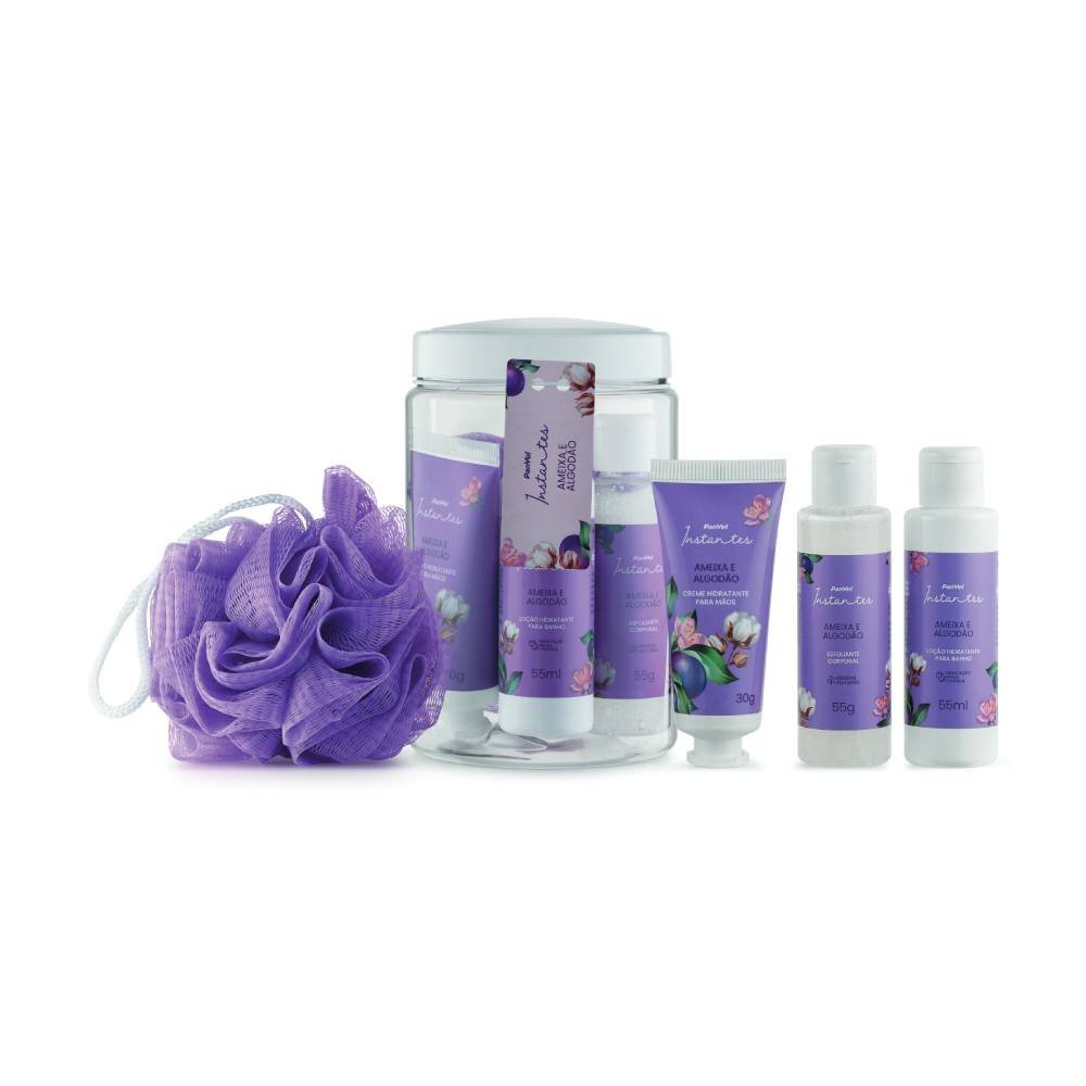 Miniatura Kit Panvel Instantes Ameixa Creme Mãos 30g + Hidratante 60ml + Sabonete Esfoliante 60g + Esponja