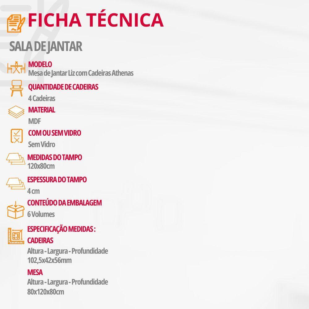 Miniatura Mesa Liz 120 Mdf Canto Copo E Com 4 Cadeiras Athenas Veludo Marrom/naturalle/naturalle