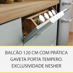 Cozinha Completa Nesher Paris 5 Peças 270cm MDF 15mm Verde e Nature