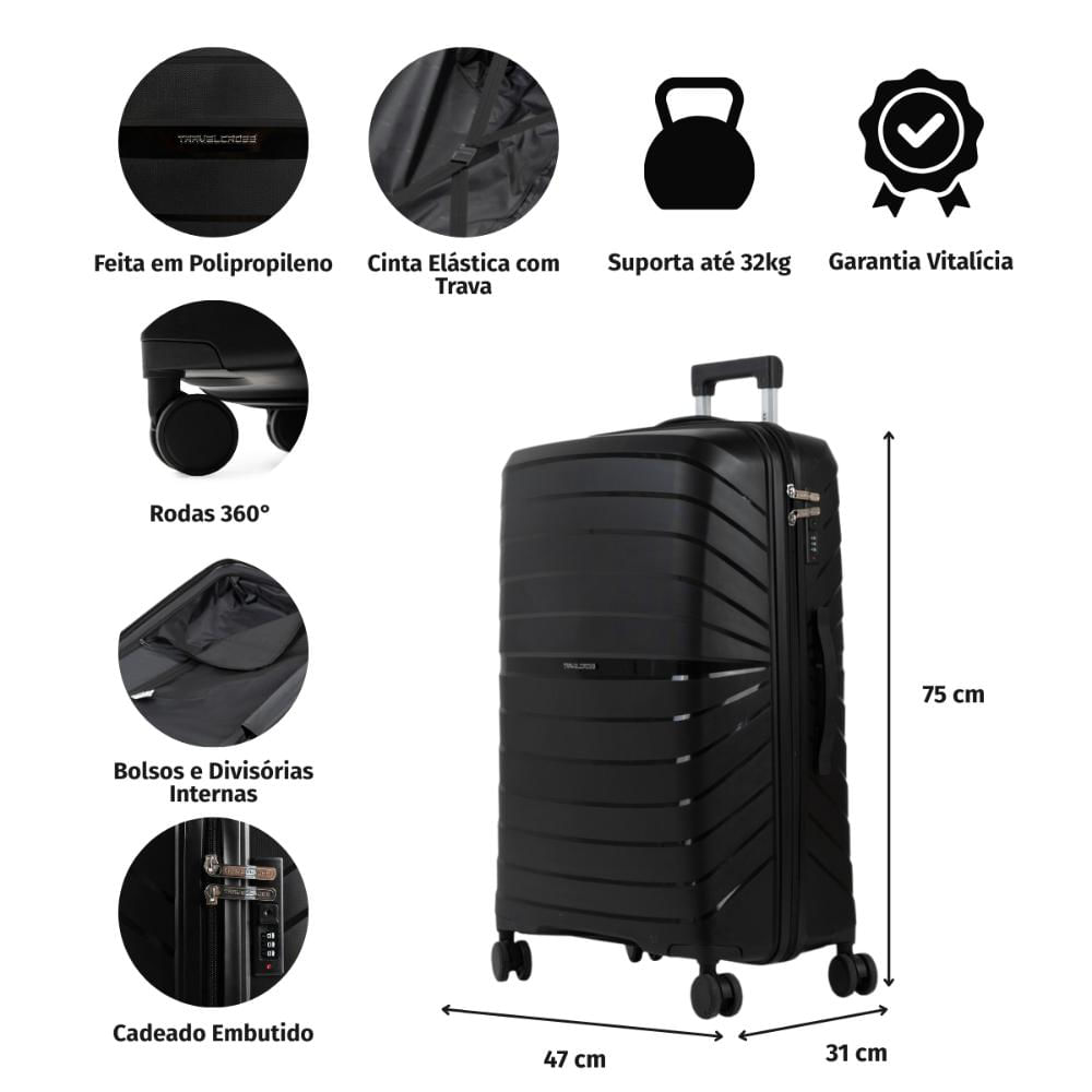 Miniatura Mala de Viagem Grande 32 Kg Polipropileno 4 Rodas Rover Rose Rosé - G