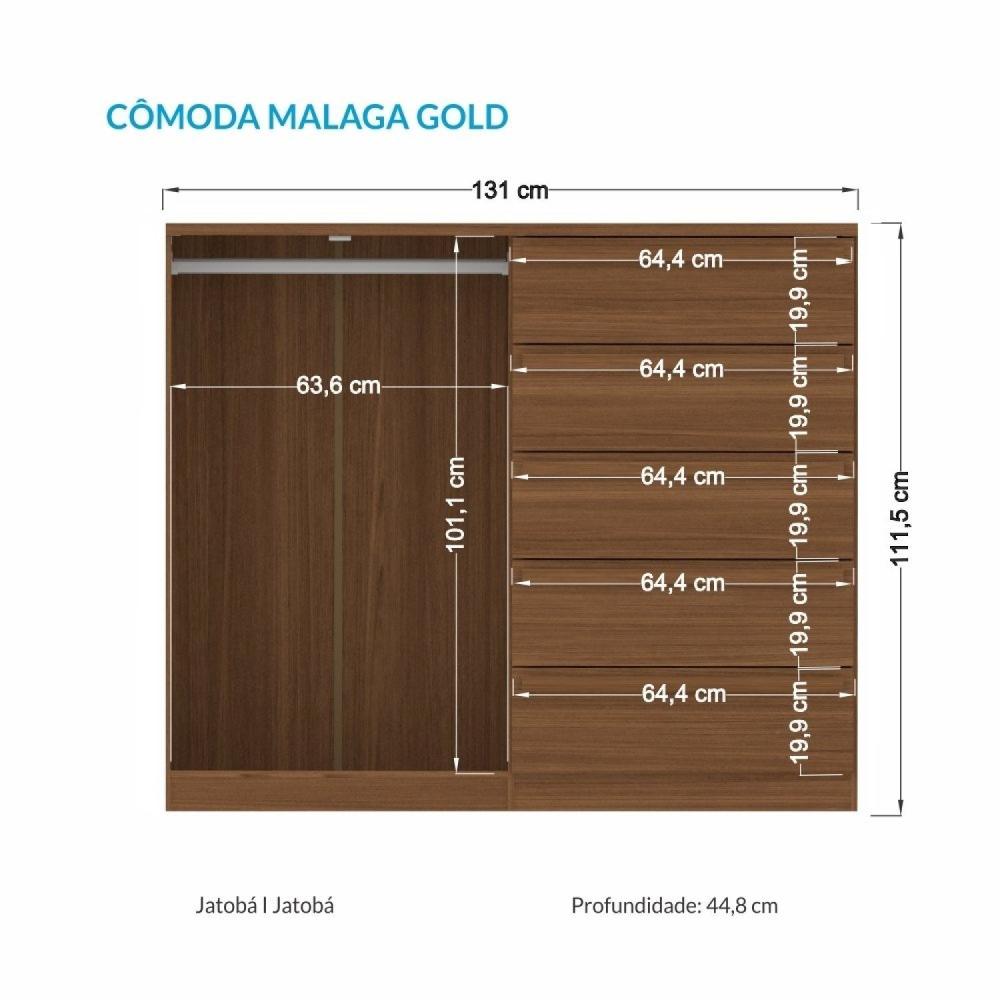 Miniatura Cômoda 2 Portas 5 Gavetas Málaga Gold Jatoba