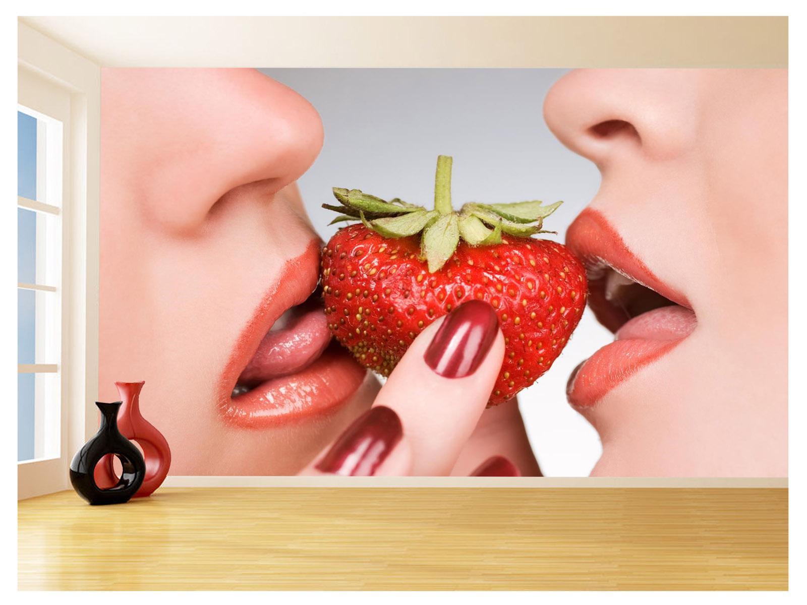 Miniatura Papel De Parede 3D Arte Boca Beijo Lábios Sexy 3,5M Tra168