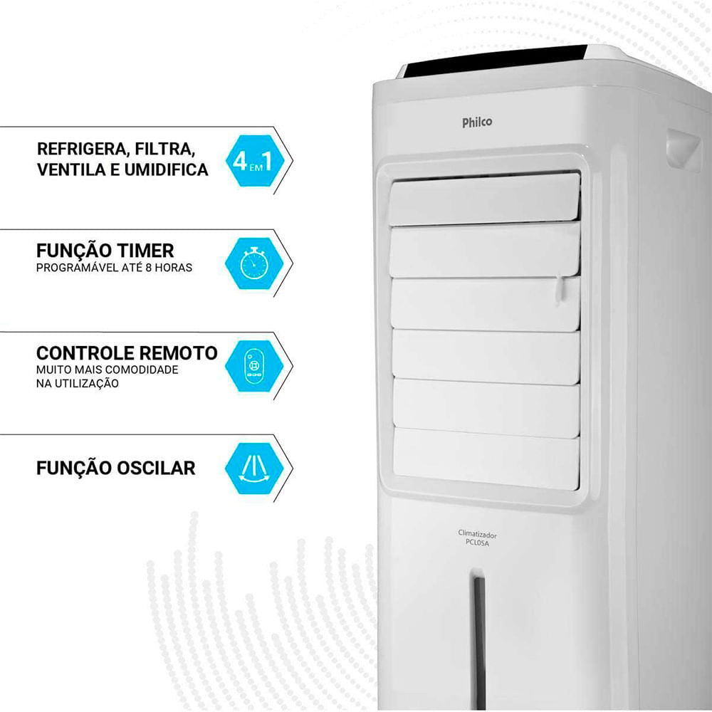 Miniatura Climatizador 4 em 1 PCL05A 3 Velocidades Função Timer Philco Branco - 220V