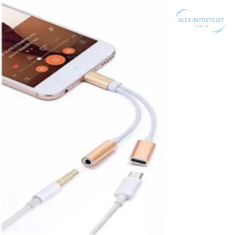 Miniatura Cabo Adaptador Pra Fone Com Saida Tipe C Duplo Type C