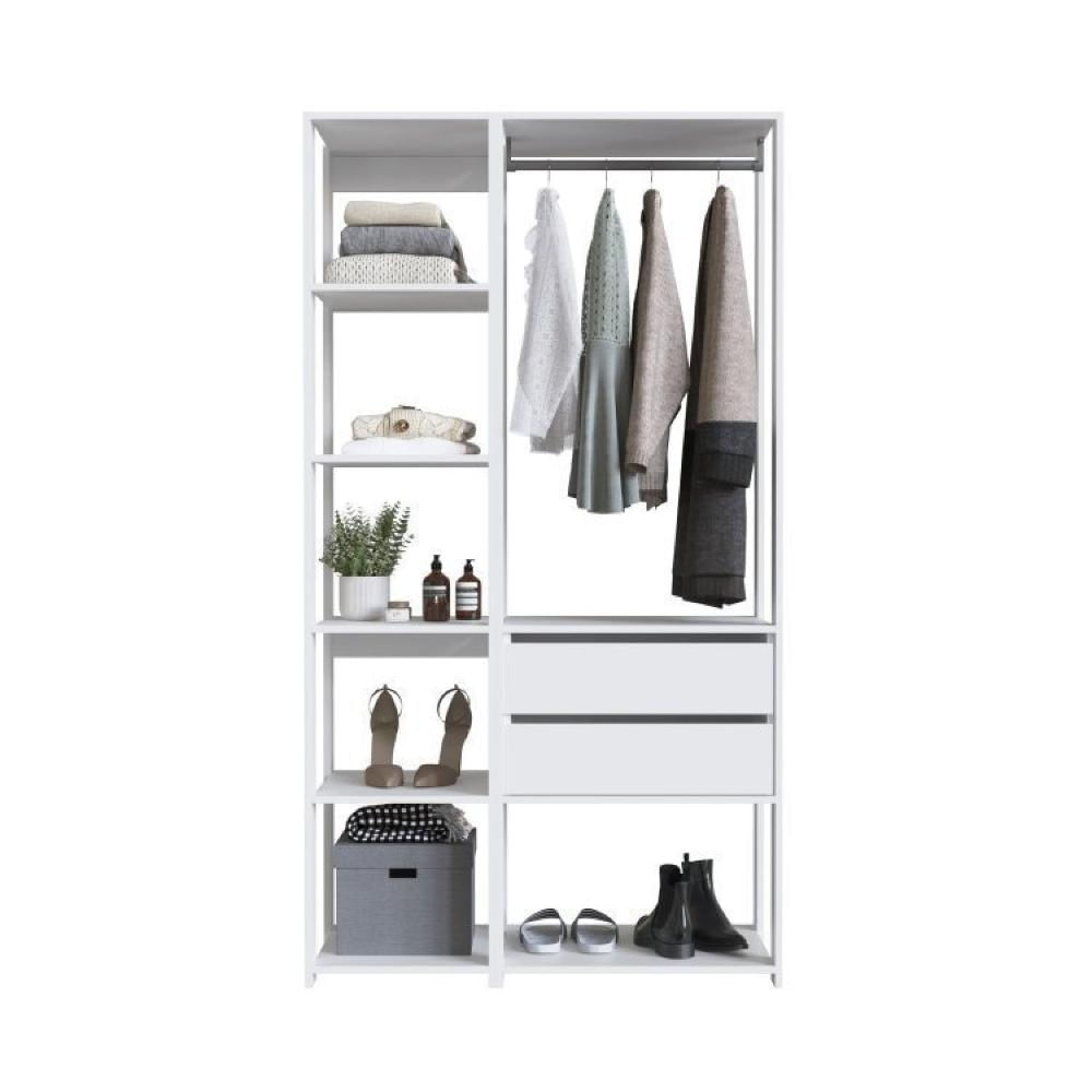 Guarda Roupa Closet 2 Peças com 1 Cabideiro 2 Gavetas e 6 Nichos Easy Prodecor Branco
