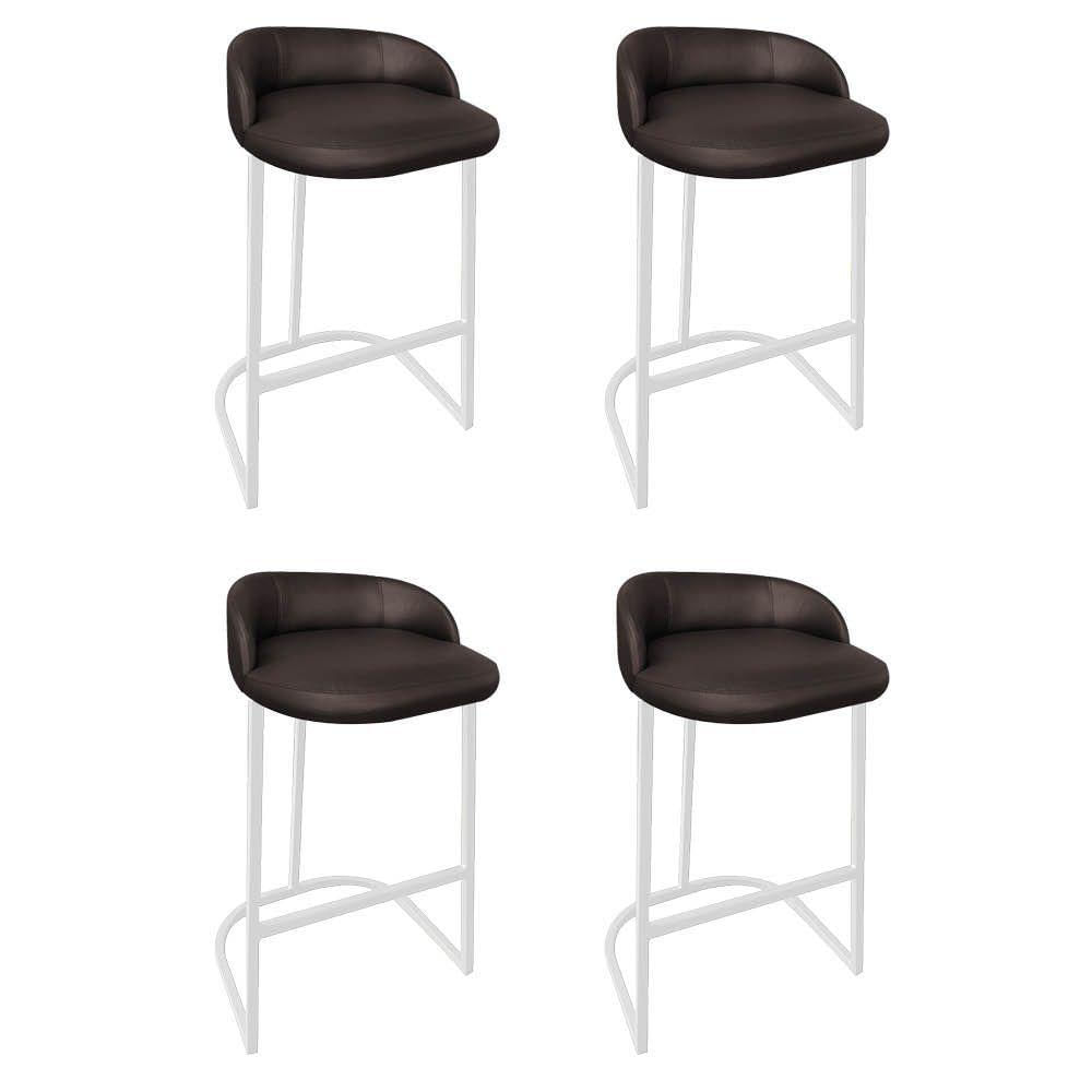 Miniatura Kit 04 Banqueta Betina Com Encosto Alta Cozinha Balcão Ferro Branco Sintético Marrom - Ahazzo Móveis