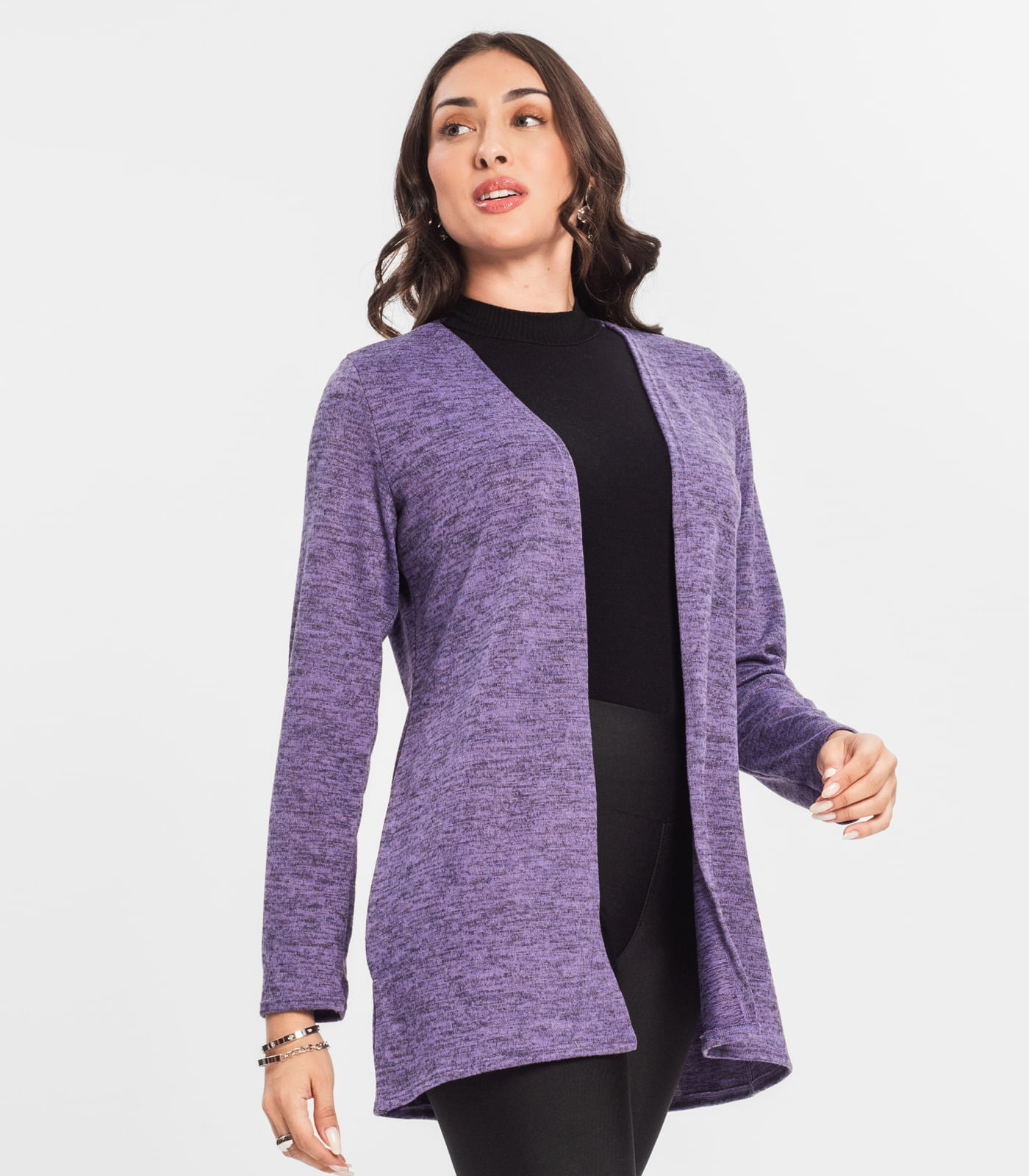Miniatura Cardigan Feminino Alongado Infinita Cor Roxo G