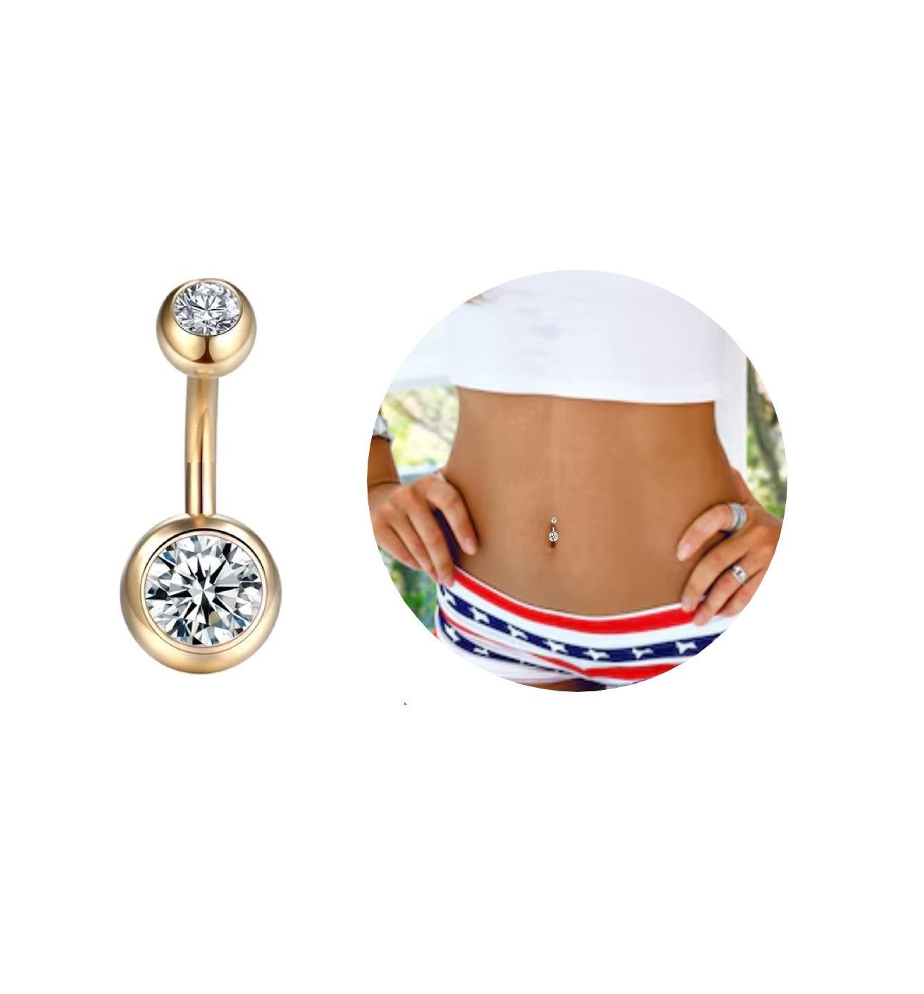 Miniatura Piercing Umbigo Dourado Boemio Ponto Luz Modelo